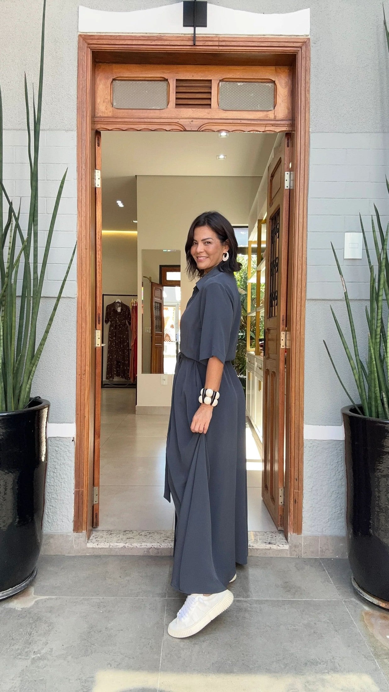 Vestido Chemisier Seda Pura Chumbo EZILDINHA