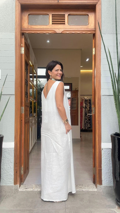 Vestido Paula Linho Off White EZILDINHA