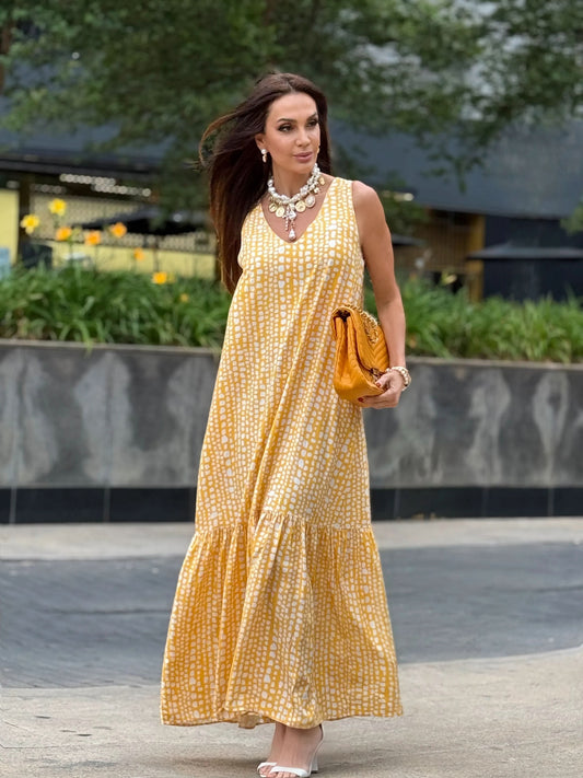 Vestido Pedrinhas Amarelo EZILDINHA