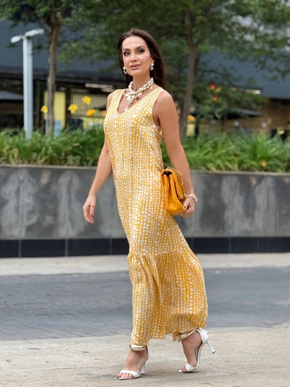 Vestido Pedrinhas Amarelo EZILDINHA