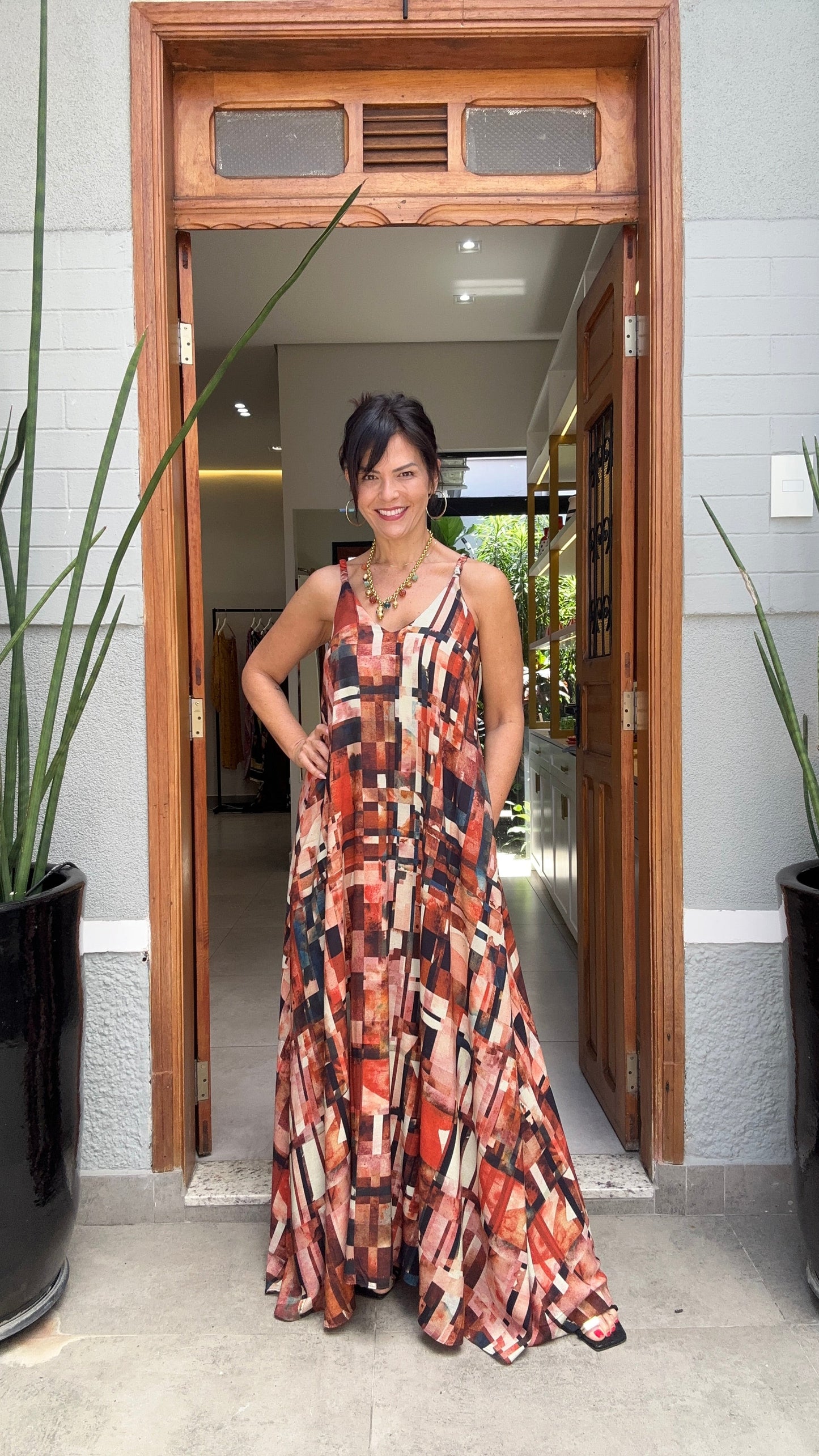 Vestido Alça Longo Estampa Detroit EZILDINHA