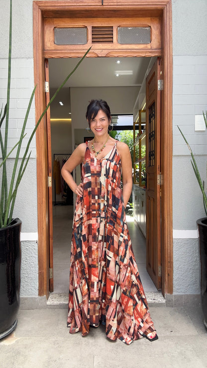 Vestido Alça Longo Estampa Detroit EZILDINHA