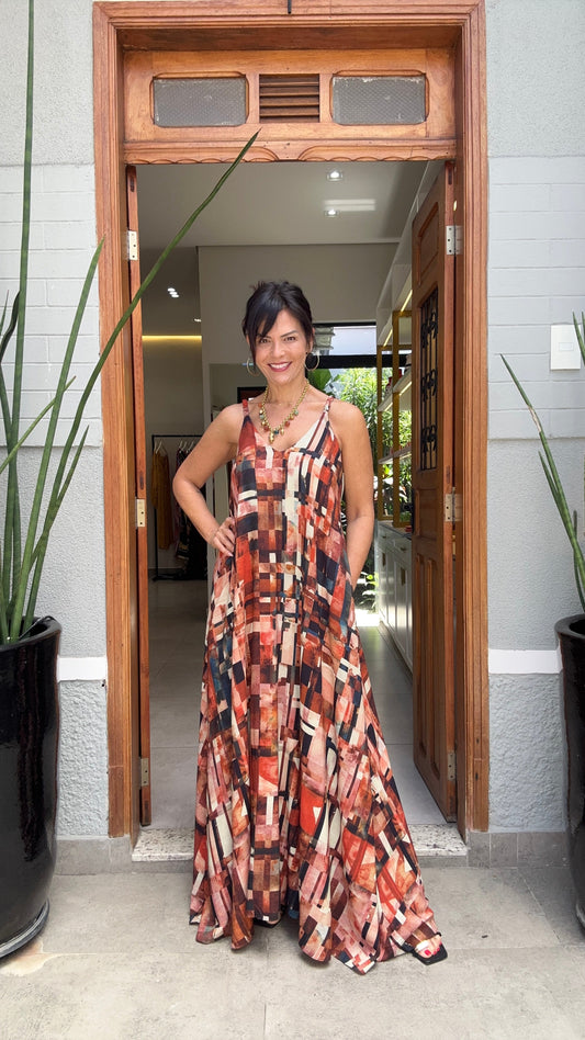 Vestido Alça Longo Estampa Detroit EZILDINHA