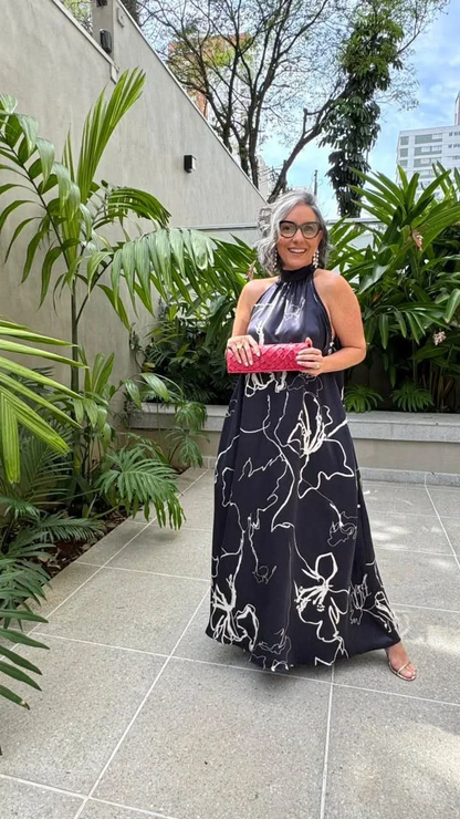 Vestido Laço Seda Pura Estampa Sakura EZILDINHA