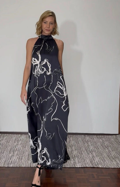 Vestido Laço Seda Pura Estampa Sakura EZILDINHA