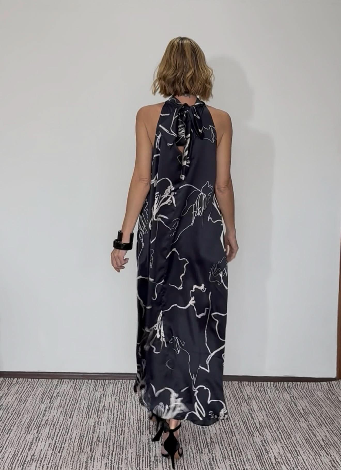 Vestido Laço Seda Pura Estampa Sakura EZILDINHA