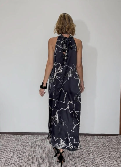 Vestido Laço Seda Pura Estampa Sakura EZILDINHA