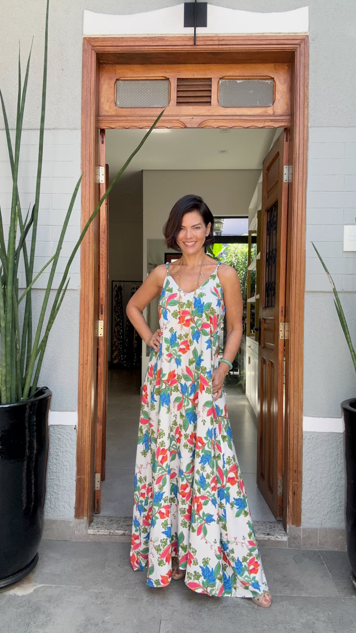 Vestido Alça Longo Estampa Garden EZILDINHA