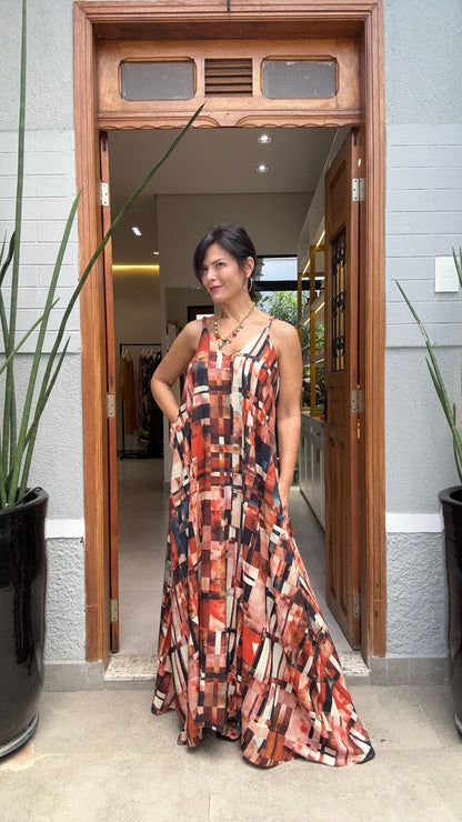 Vestido Alça Longo Estampa Detroit EZILDINHA