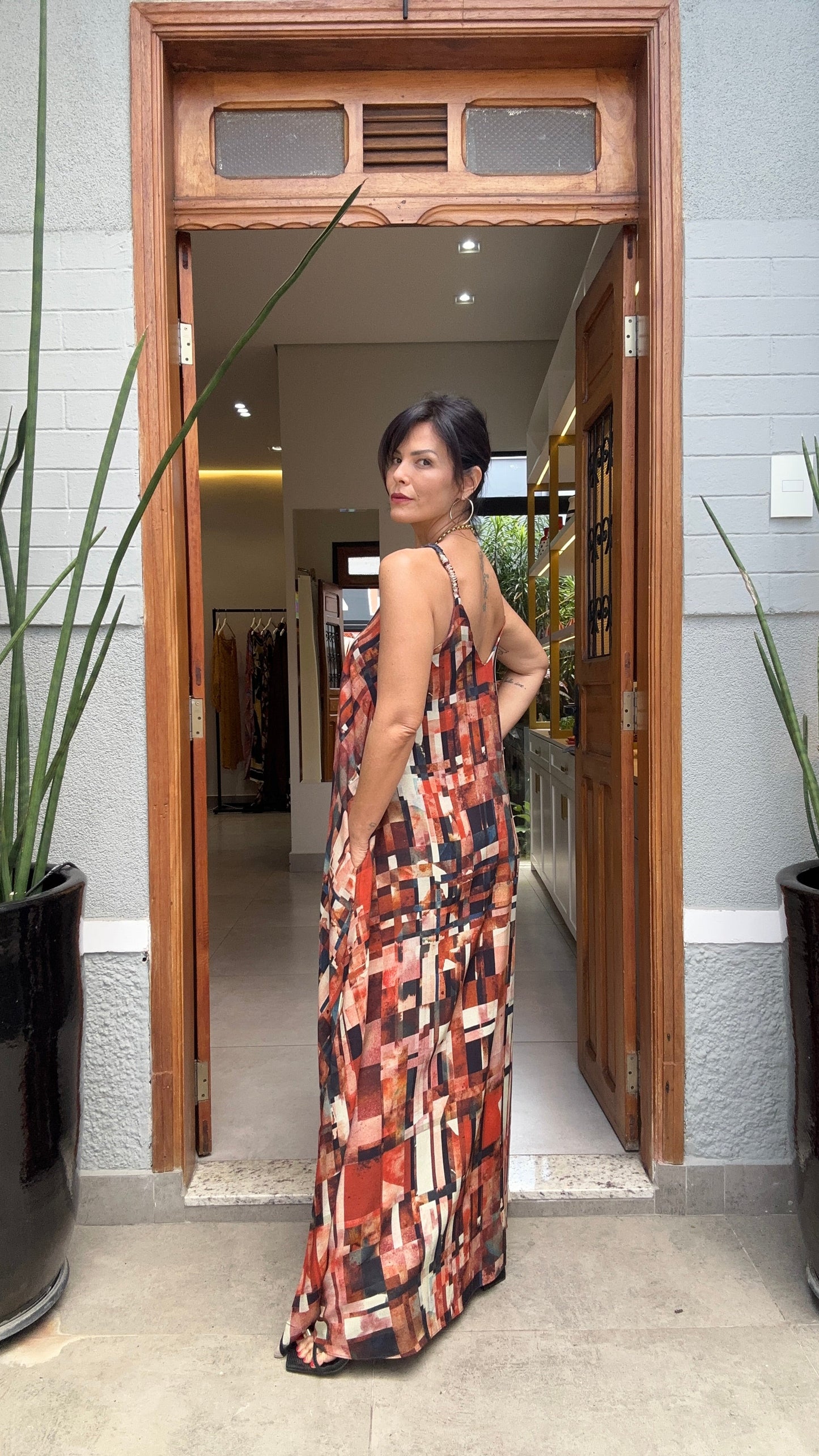 Vestido Alça Longo Estampa Detroit EZILDINHA