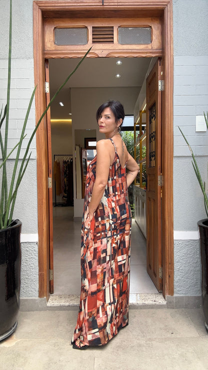 Vestido Alça Longo Estampa Detroit EZILDINHA