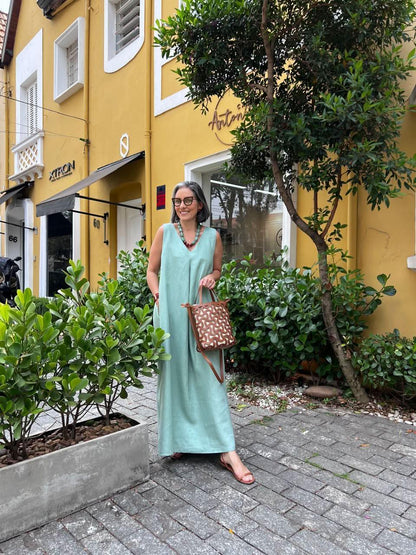 Vestido Pregas Linho Green Deb EZILDINHA